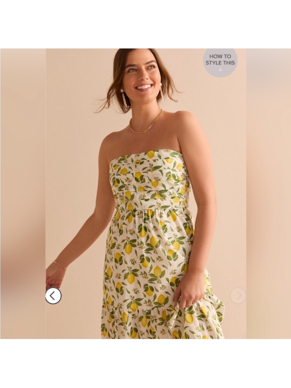 Francesca’s Tonia Strapless Lemon Print Midi Dress